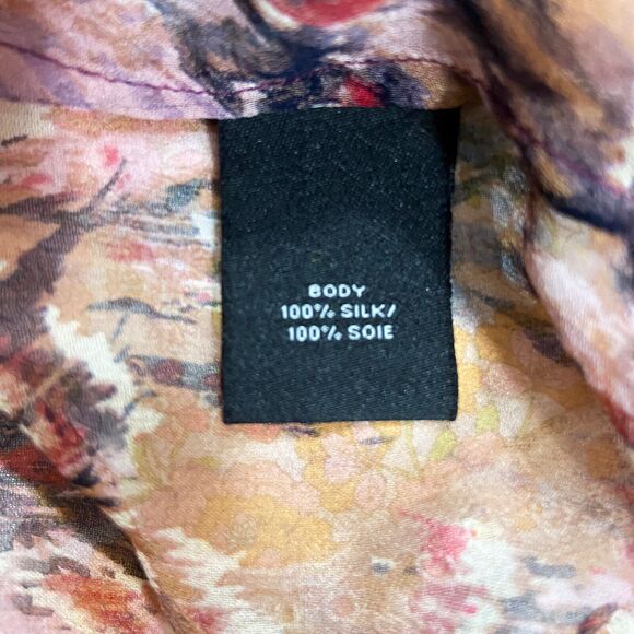 Ella Moss Sheer Blouse Size S Mauve Multicolor Silk Chiffon Short Puff Sleeves - Picture 6 of 7